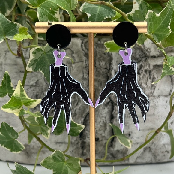 Creepy Hand Emo Earrings, Pastel Goth Whimsical Statement Earrings - Picture 1 of 9
